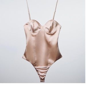 SATIN EFFECT BUSTIER BODYSUIT beige New